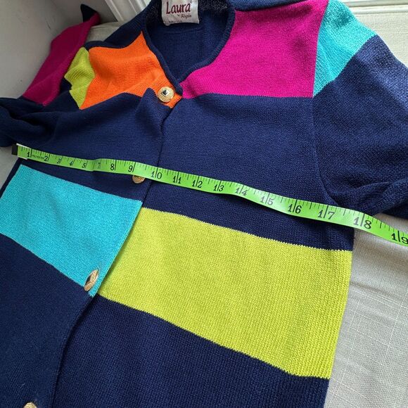 VTG Laura by Alyzia Colorblock Sweater Dress Women's SZ 10 Bright Acrylic Nylon - Picture 4 of 9